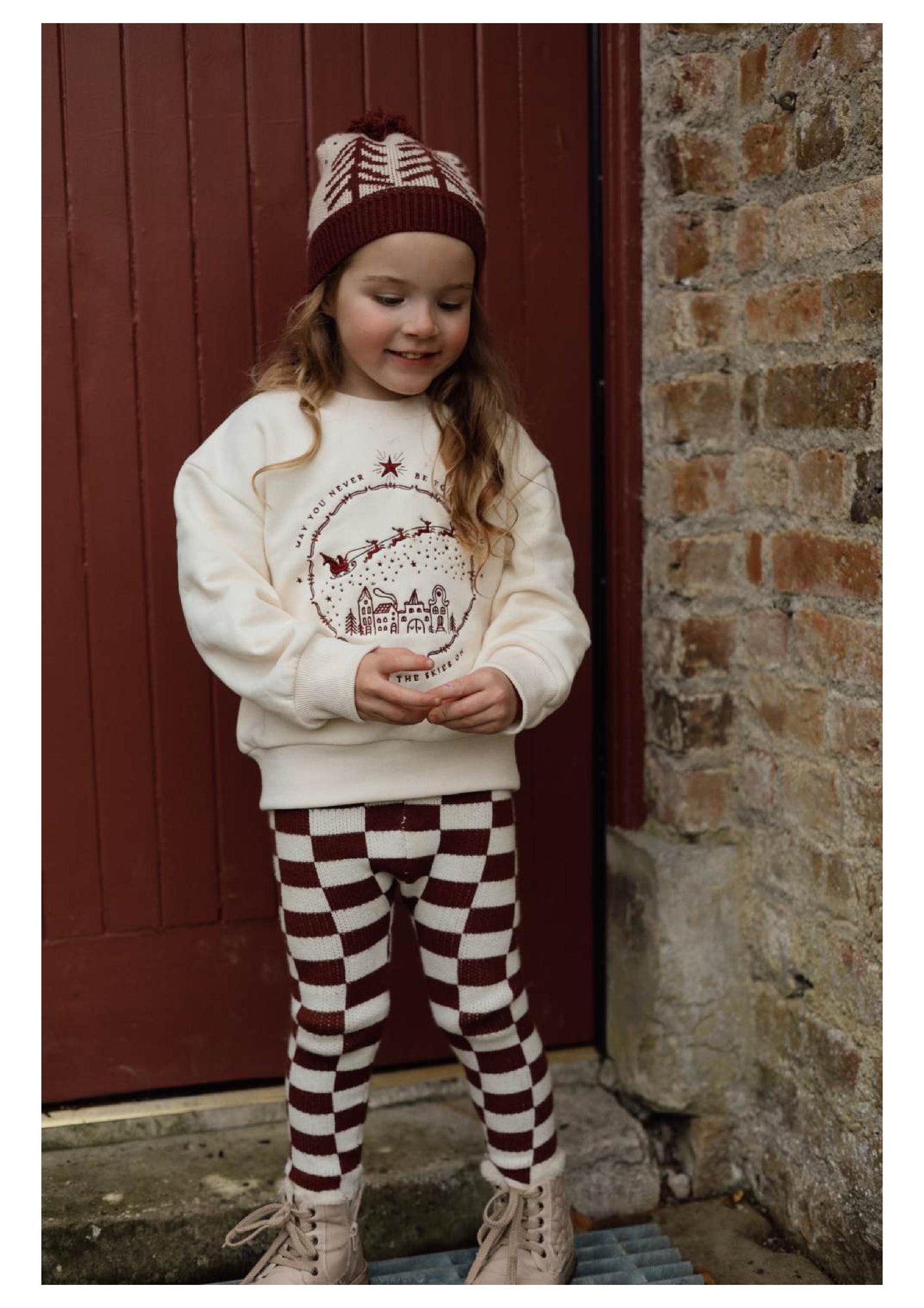 Poet & Deer Christmas Sweatshirt 2024 | Unisex | Adults & Children Matching | GOTS Certified Organic Cotton | Off White & Burgundy