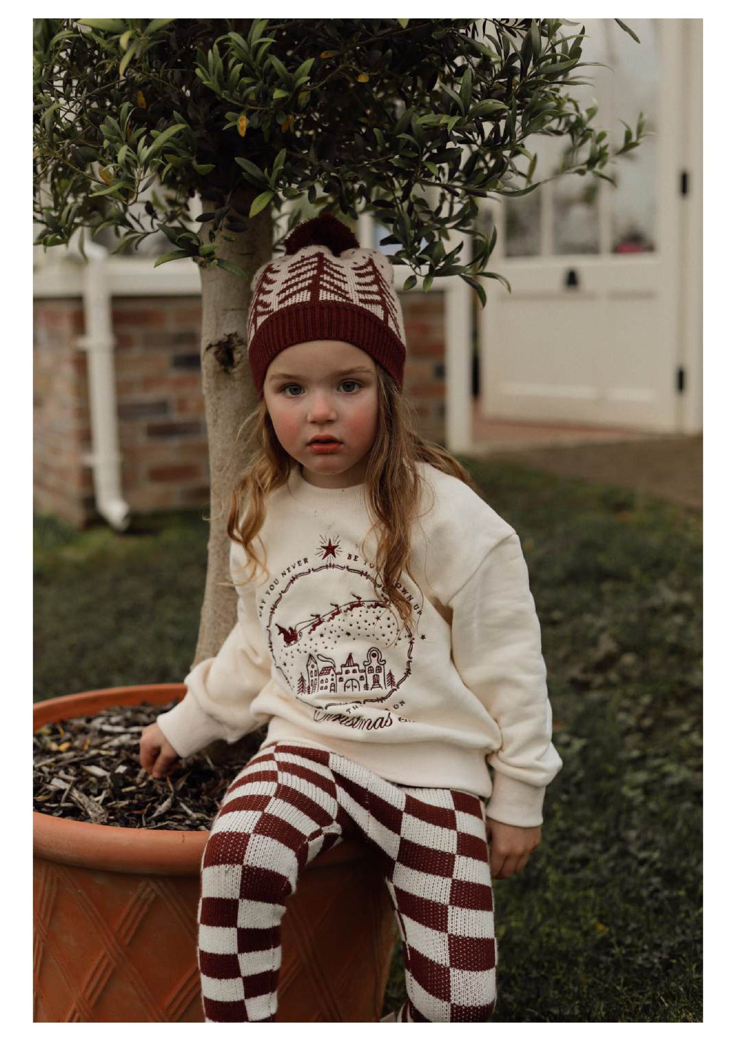 Poet & Deer Christmas Sweatshirt 2024 | Unisex | Adults & Children Matching | GOTS Certified Organic Cotton | Off White & Burgundy