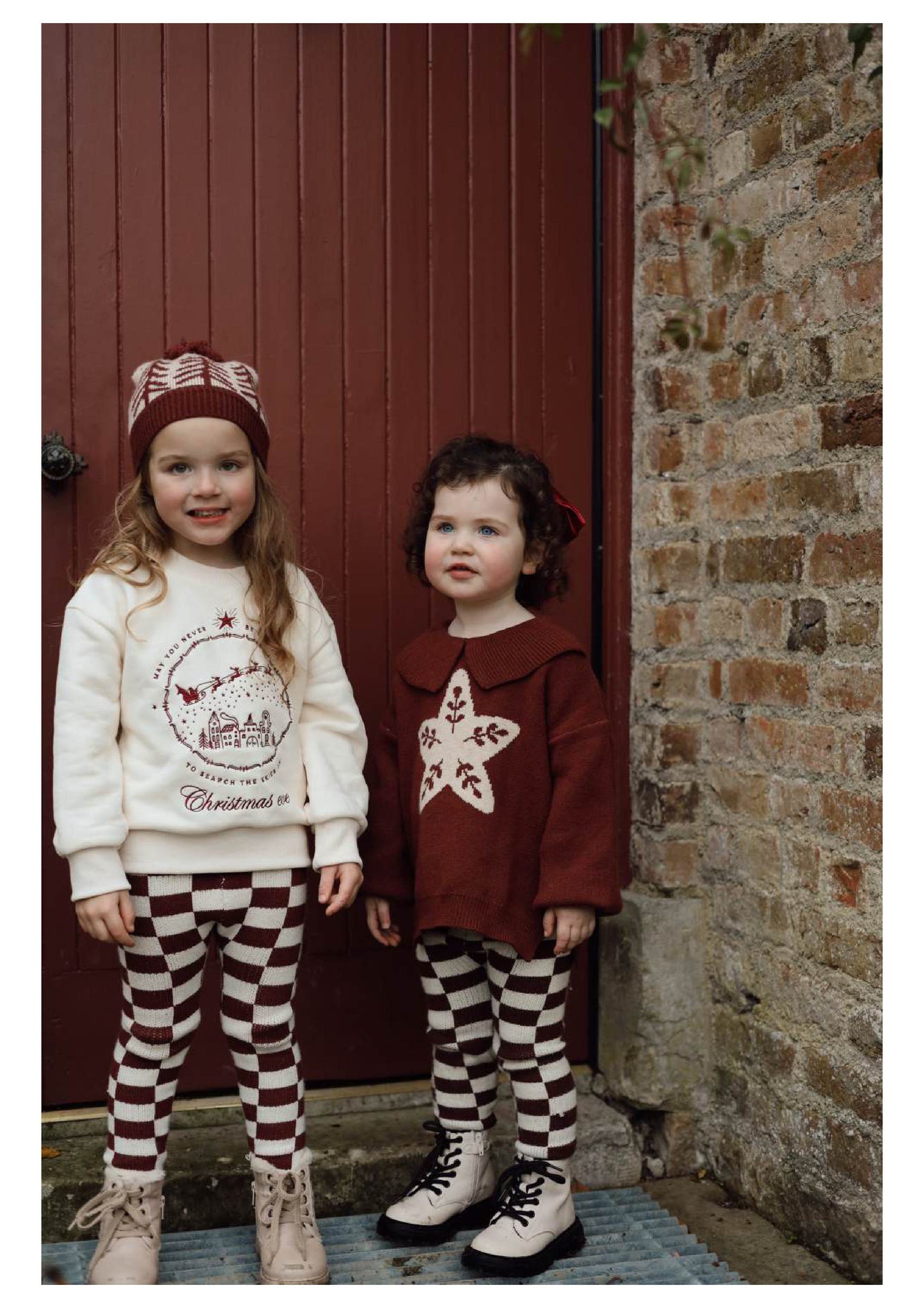 Poet & Deer Christmas Sweatshirt 2024 | Unisex | Adults & Children Matching | GOTS Certified Organic Cotton | Off White & Burgundy