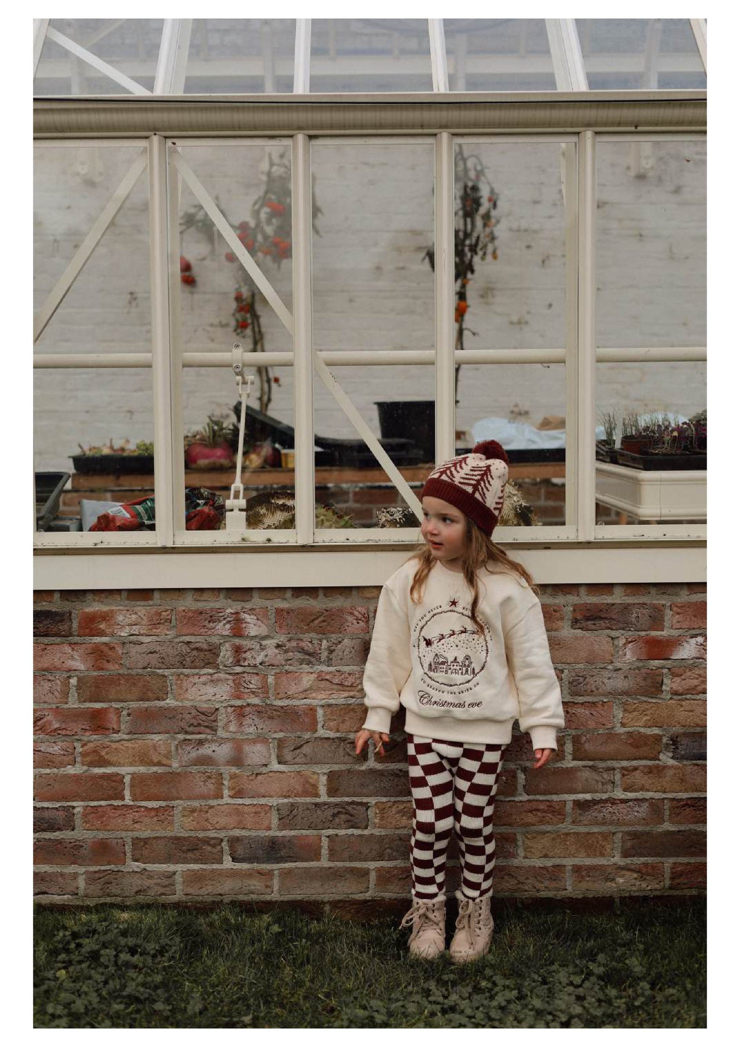 Poet & Deer Christmas Sweatshirt 2024 | Unisex | Adults & Children Matching | GOTS Certified Organic Cotton | Off White & Burgundy