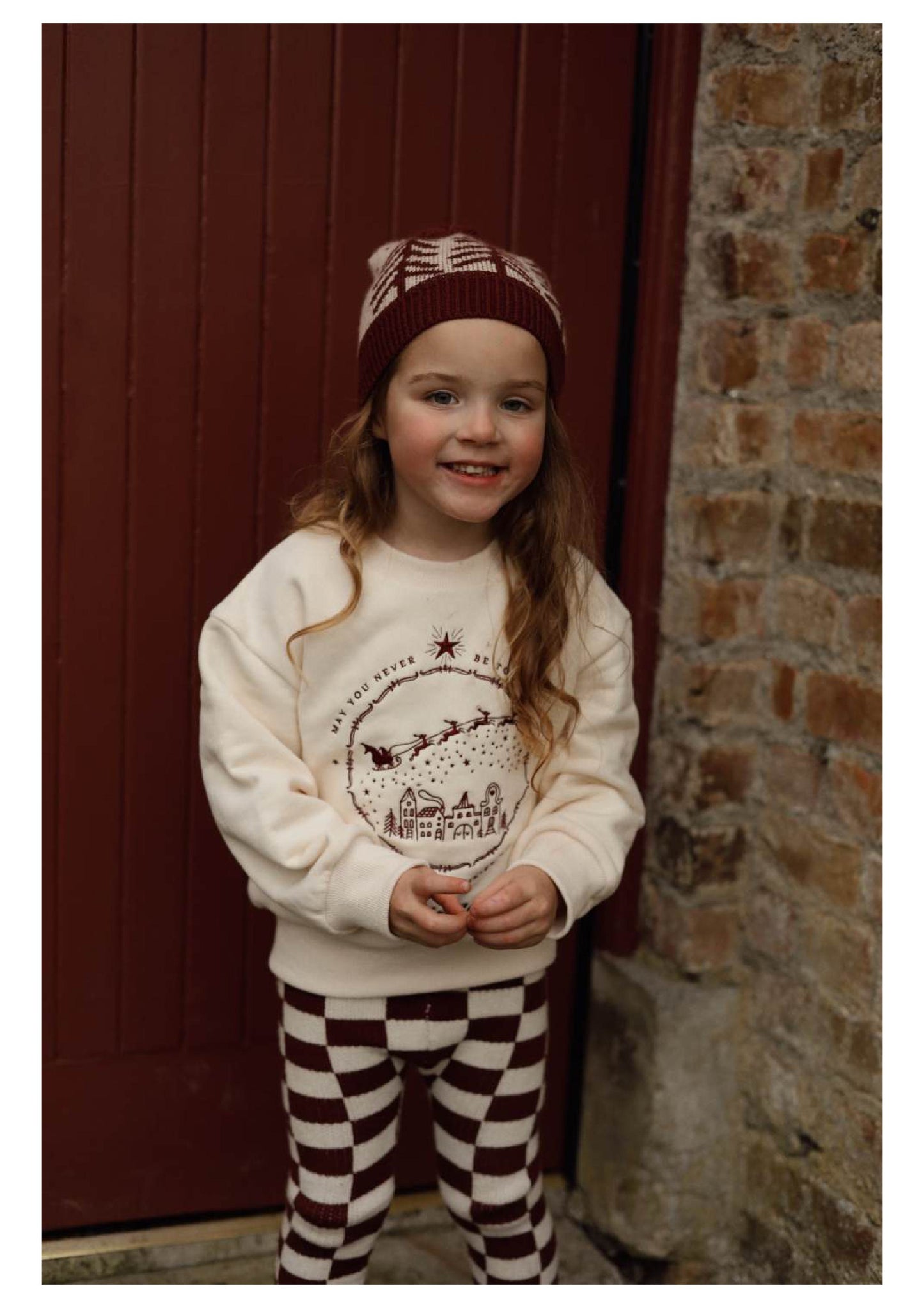 Poet & Deer Christmas Sweatshirt 2024 | Unisex | Adults & Children Matching | GOTS Certified Organic Cotton | Off White & Burgundy