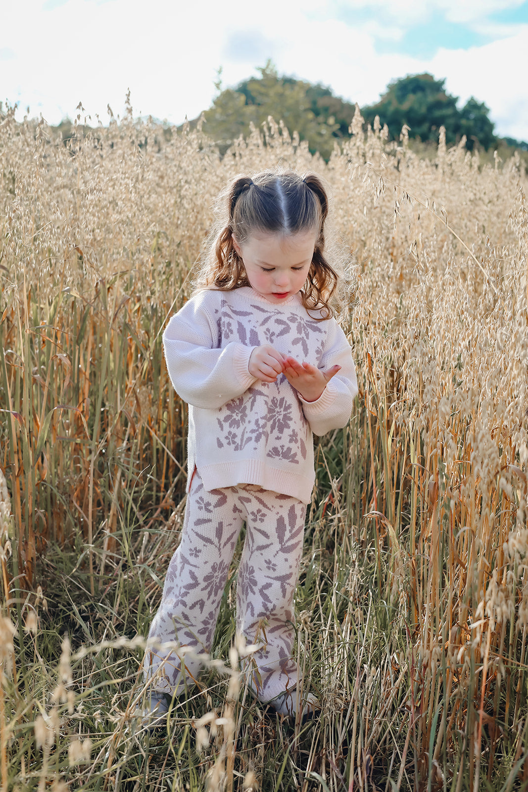 Leafy Floral Knitted Flares| Scallop edge Bottoms | Super Soft Bamboo | Bubblegum & Lilac